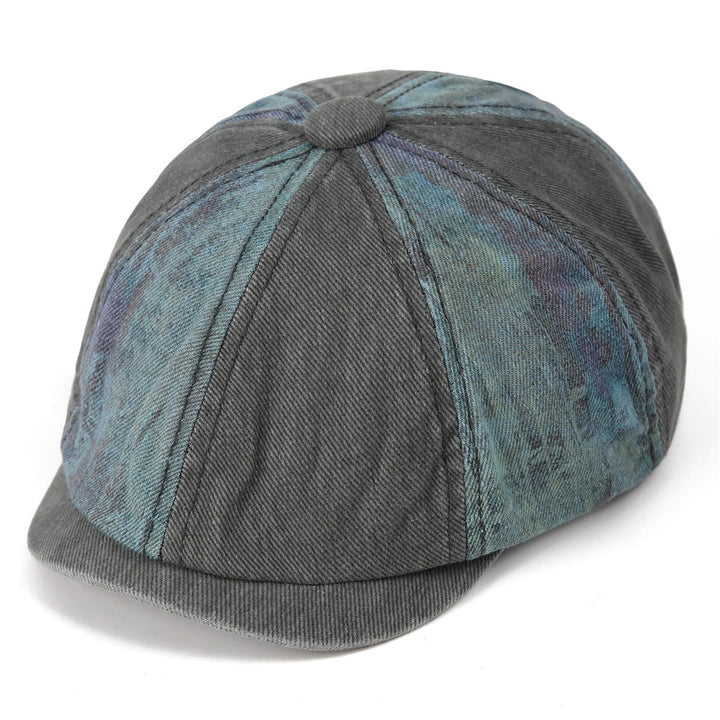 Cappello basco vintage da artista con patchwork tie-dye e effetto consumato - image 1