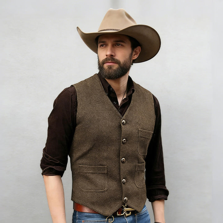 Gilet multitasche da uomo in stile western retrò con scollo a V - image 2