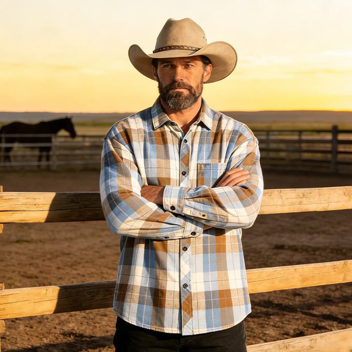 Camicia a maniche lunghe da uomo in stile cowboy western a quadri retrò - image 0