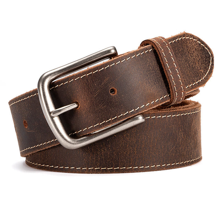Cintura in pelle resistente con cuciture a contrasto vintage - Marrone - 42 - image 0