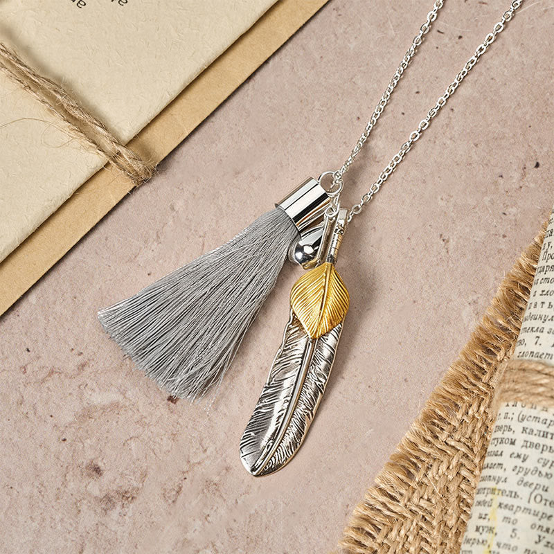 Collana vintage in stile bohémien con nappa di piume d'argento - image 2