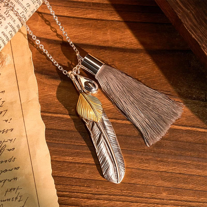 Collana vintage in stile bohémien con nappa di piume d'argento - Argento - image 0