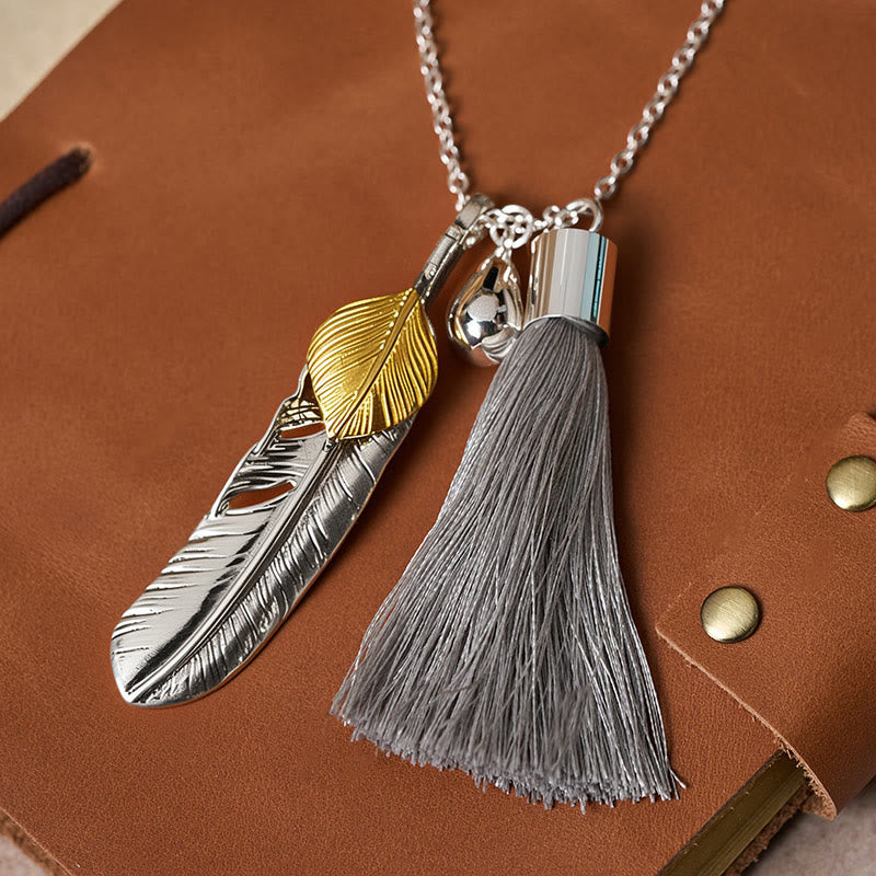Collana vintage in stile bohémien con nappa di piume d'argento - image 4