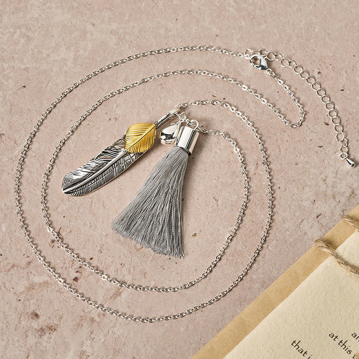 Collana vintage in stile bohémien con nappa di piume d'argento - image 3