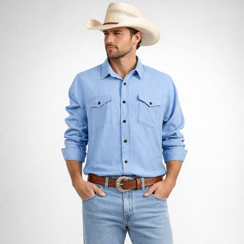 Camicia da lavoro classica da uomo in denim lavato azzurro - image 1