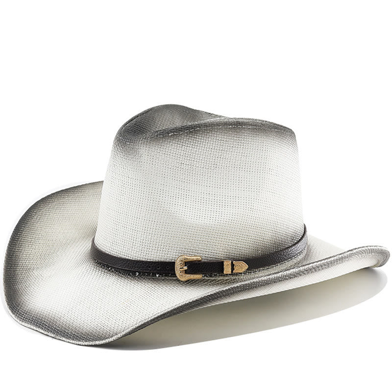 Cappello da cowboy a tesa larga con cintura in paglia sfumata in stile retrò - Bianco - M (22"-22 7/8") - image 1