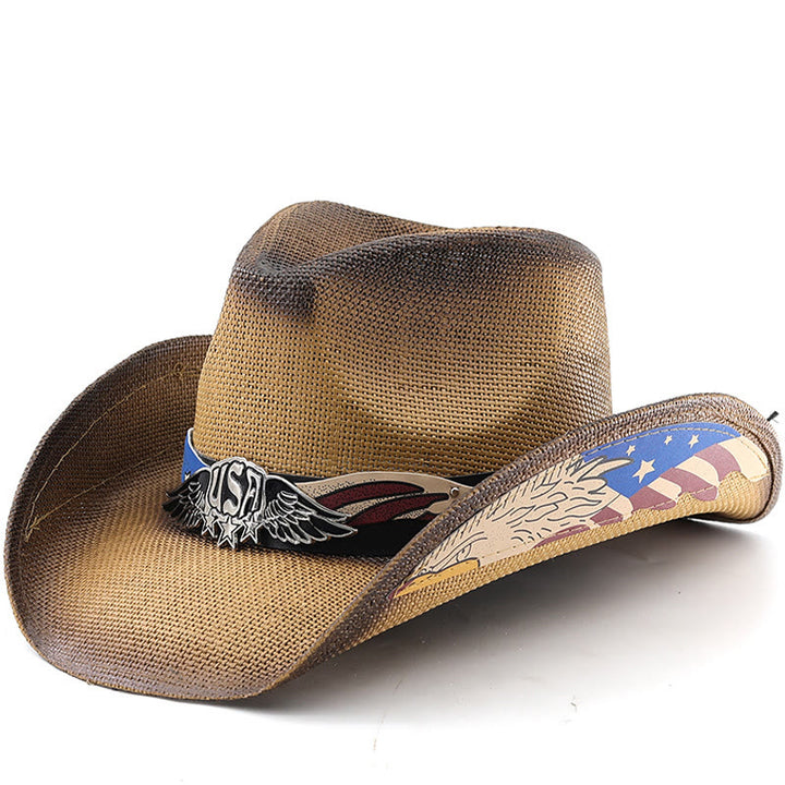 Cappello da cowboy western da uomo in paglia con emblema dell'aquila degli Stati Uniti - Cachi - M (22"-22 7/8") - image 0