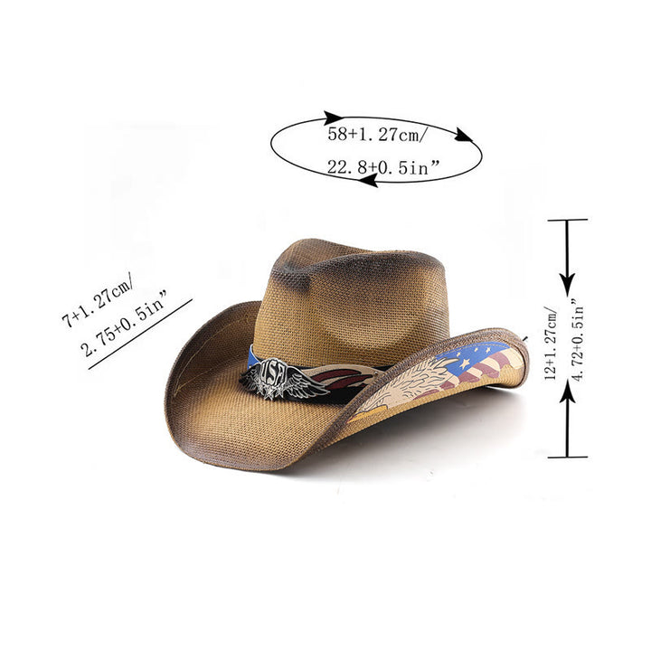 Cappello da cowboy western da uomo in paglia con emblema dell'aquila degli Stati Uniti - image 3
