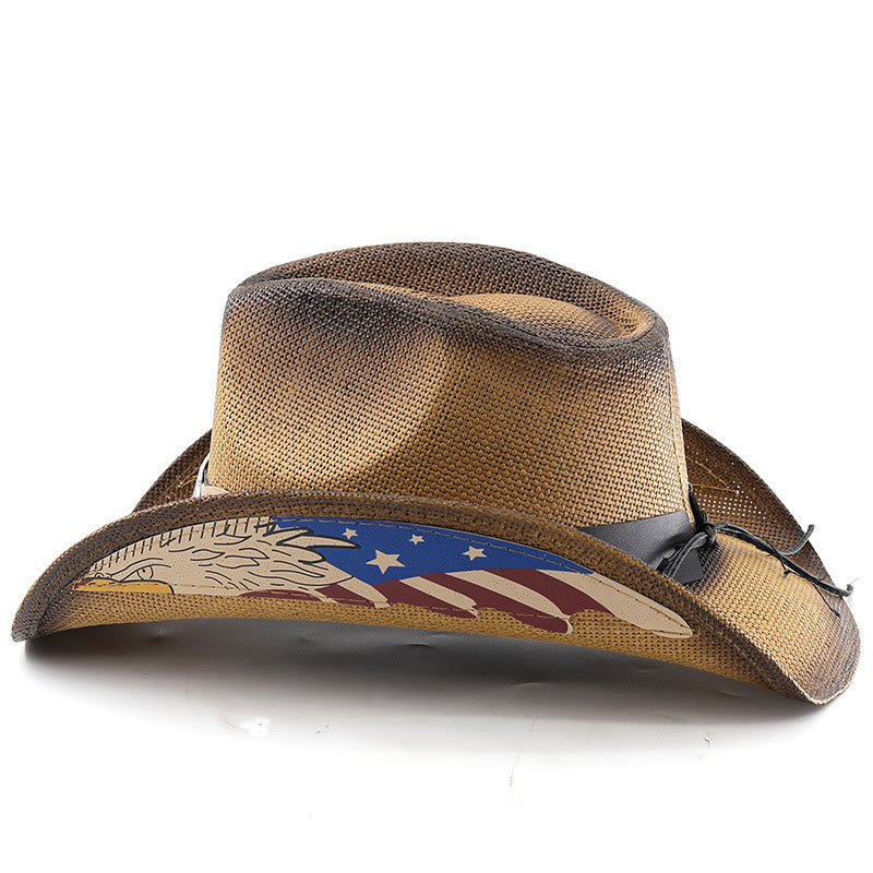 Cappello da cowboy western da uomo in paglia con emblema dell'aquila degli Stati Uniti - image 1
