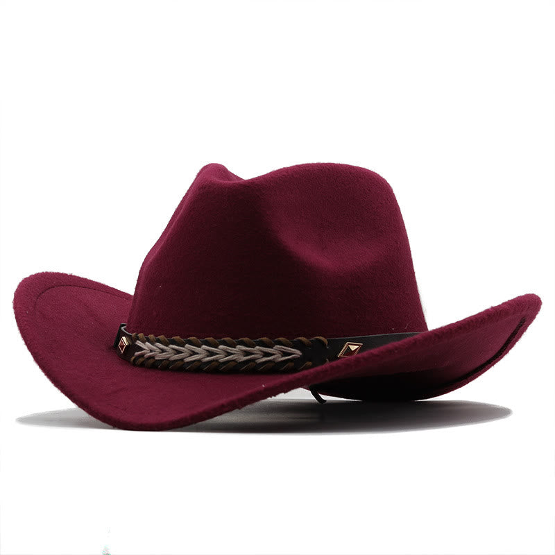 Cappello da cowboy western in lana con cintura larga per coppia - Vino - M (22"-22 7/8") - image 1