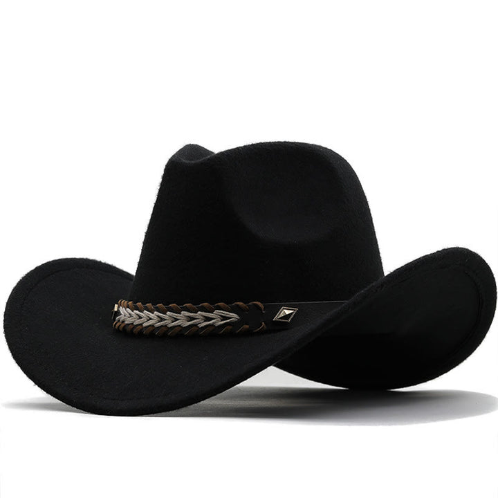 Cappello da cowboy western in lana con cintura larga per coppia - Nero - M (22"-22 7/8") - image 3