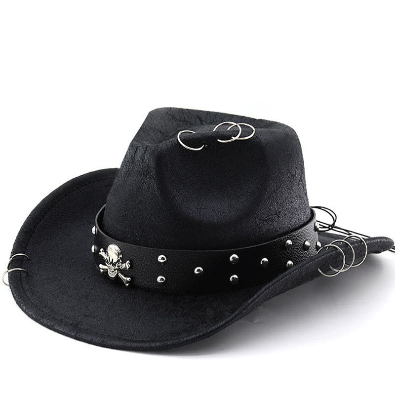 Cappello da cowboy unisex in pelle PU con decorazione a teschio per feste. - Nero - M (22"-22 7/8") - image 0