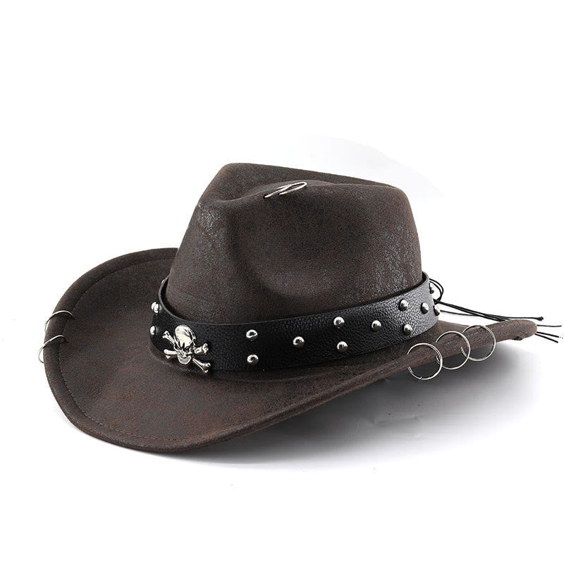 Cappello da cowboy unisex in pelle PU con decorazione a teschio per feste. - Caffè - M (22"-22 7/8") - image 6