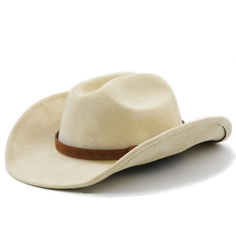 Cappello da sole da cowboy western vintage con tesa curva in pelle scamosciata - Beige - M (22"-22 7/8") - image 4