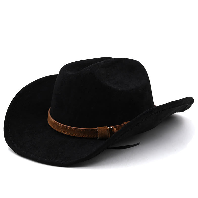 Cappello da sole da cowboy western vintage con tesa curva in pelle scamosciata - Nero - M (22"-22 7/8") - image 6