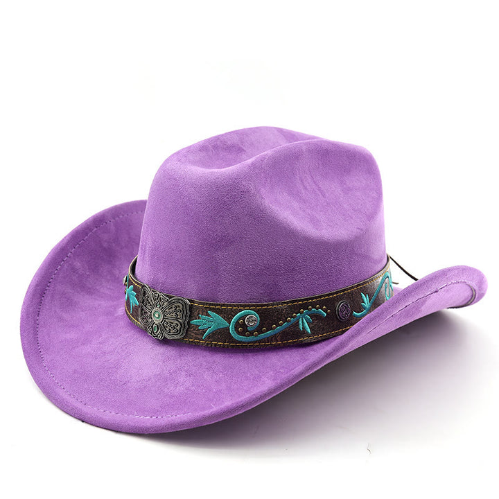 Cappello da cowboy western vintage estivo a tesa larga - Viola - M (22"-22 7/8") - image 10