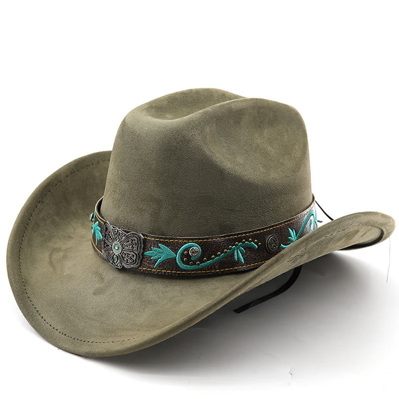 Cappello da cowboy western vintage estivo a tesa larga - Verde militare - M (22"-22 7/8") - image 0