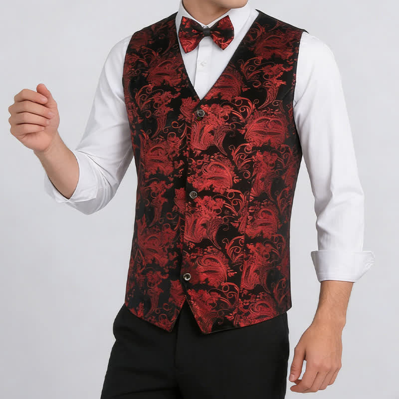 Gilet da uomo elegante con scollo a V e motivo paisley stampato a caldo, completo di papillon. - image 3