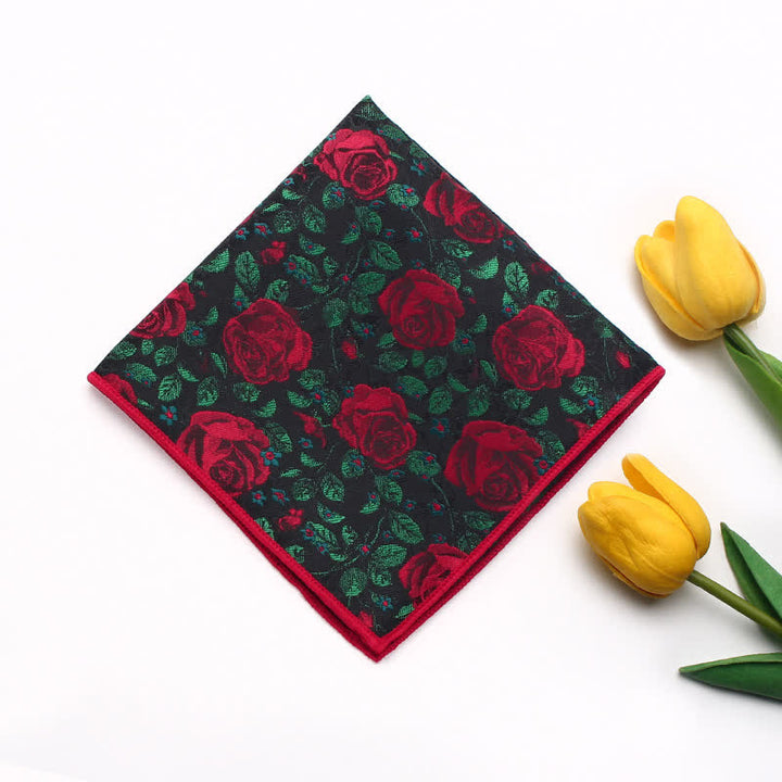 Papillon da uomo con stampa di foglie verdi e rose rosse - Quadrato tascabile - image 8