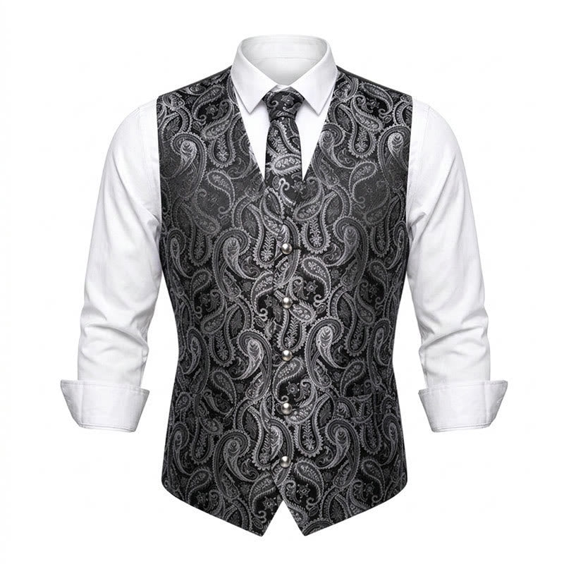 Set di 3 gilet da uomo in jacquard con motivo paisley - Nero - 3XL - image 4