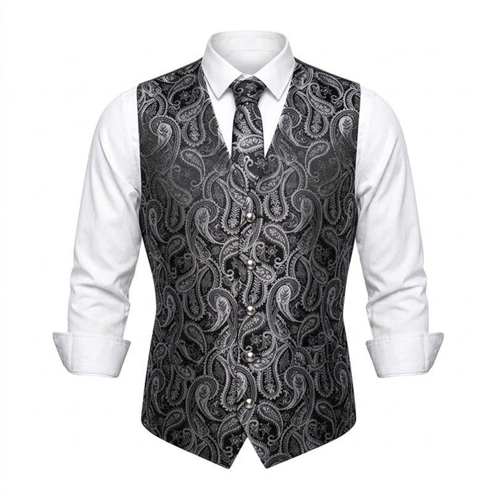 Set di 3 gilet da uomo in jacquard con motivo paisley - Nero - 3XL - image 4
