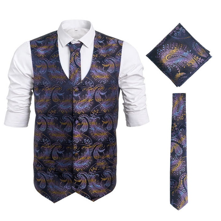 Completo da uomo composto da 3 pezzi con gilet elegante e fantasia paisley retrò. - image 0