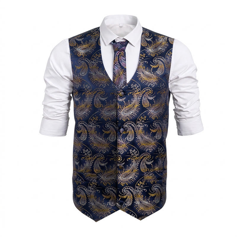 Completo da uomo composto da 3 pezzi con gilet elegante e fantasia paisley retrò. - Blu navy - 2XL - image 7