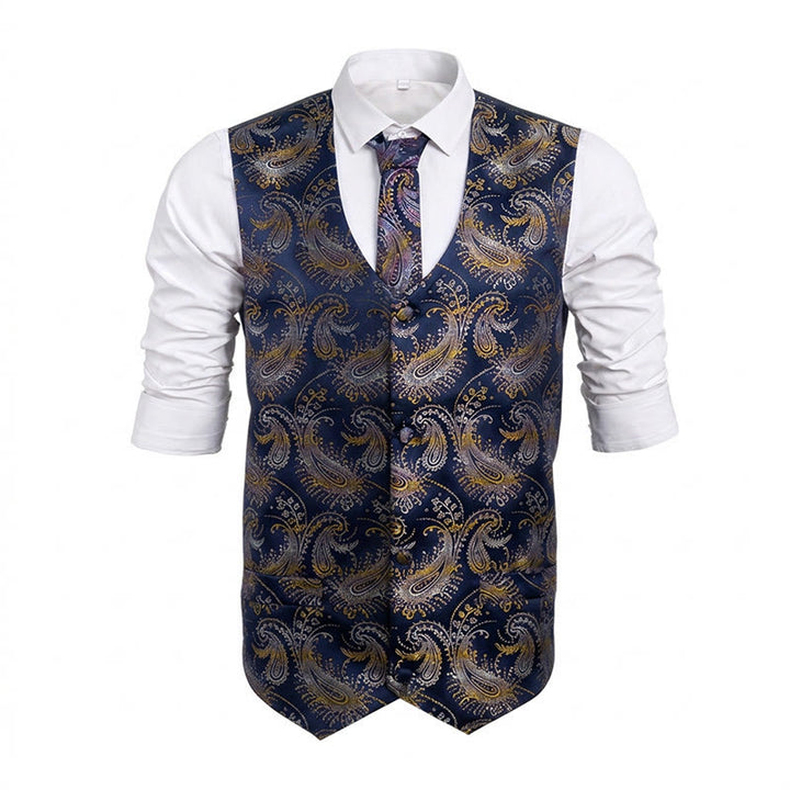 Completo da uomo composto da 3 pezzi con gilet elegante e fantasia paisley retrò. - Blu navy - 2XL - image 7