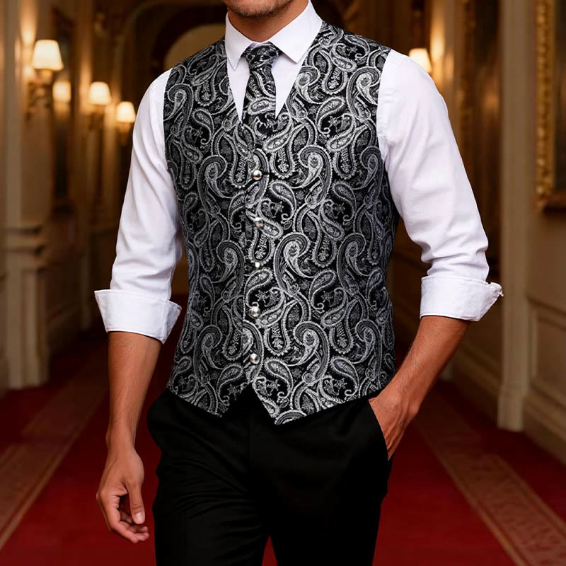 Set di 3 gilet da uomo in jacquard con motivo paisley - image 1