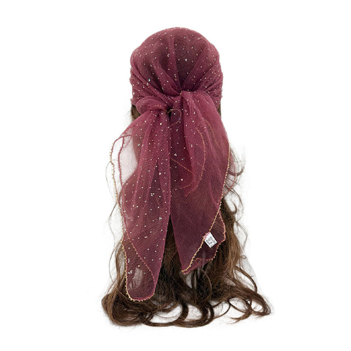 Sciarpa estiva da donna leggera e scintillante con strass e perline. - Marrone rossastro - image 7