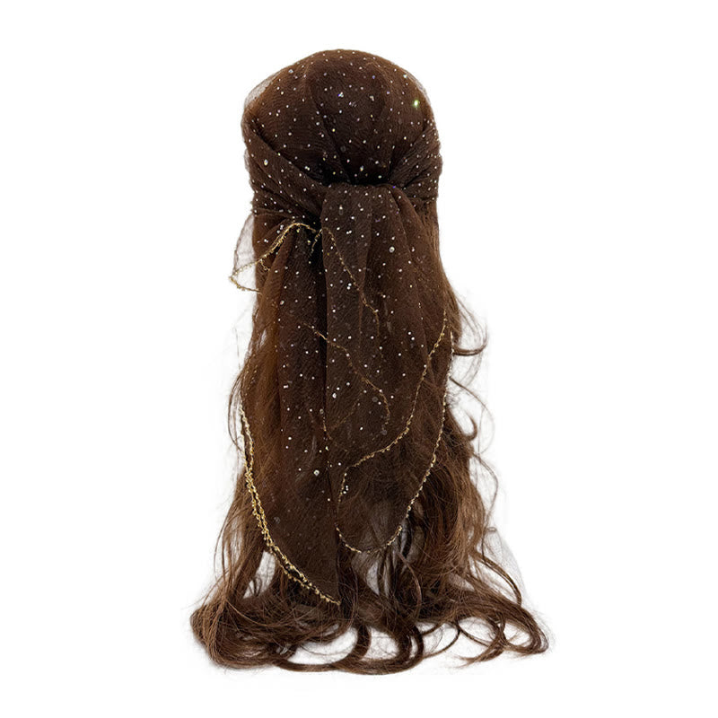 Sciarpa estiva da donna leggera e scintillante con strass e perline. - Caffè - image 18