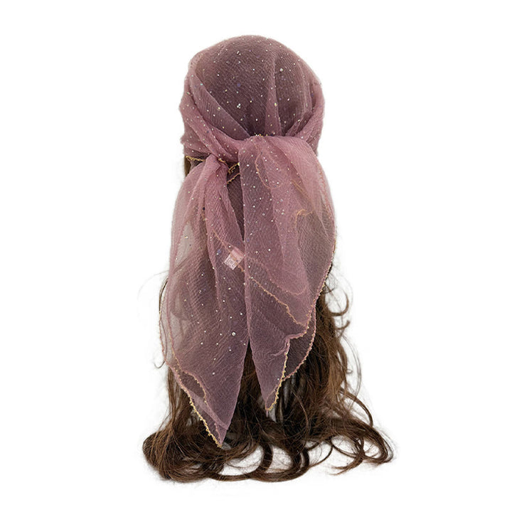 Sciarpa estiva da donna leggera e scintillante con strass e perline. - Rosa chiaro - image 20