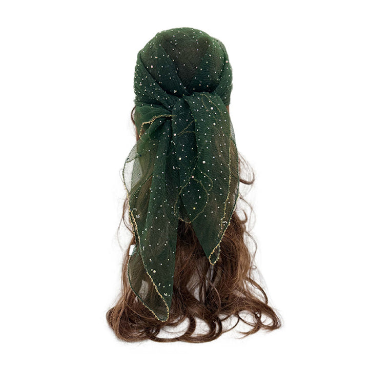 Sciarpa estiva da donna leggera e scintillante con strass e perline. - Verde scuro - image 8