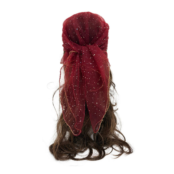 Sciarpa estiva da donna leggera e scintillante con strass e perline. - Marrone - image 11