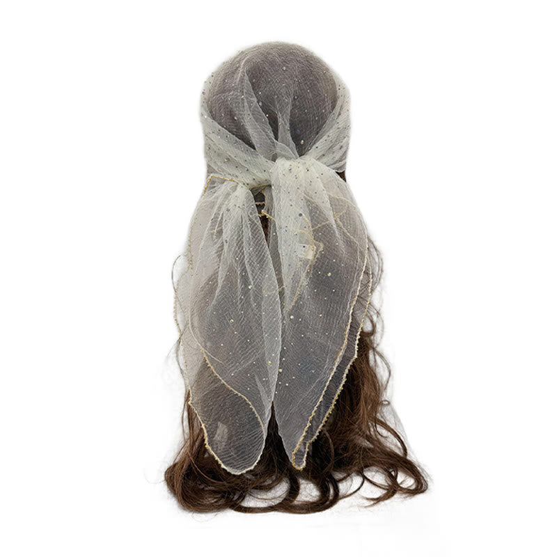 Sciarpa estiva da donna leggera e scintillante con strass e perline. - Beige - image 6