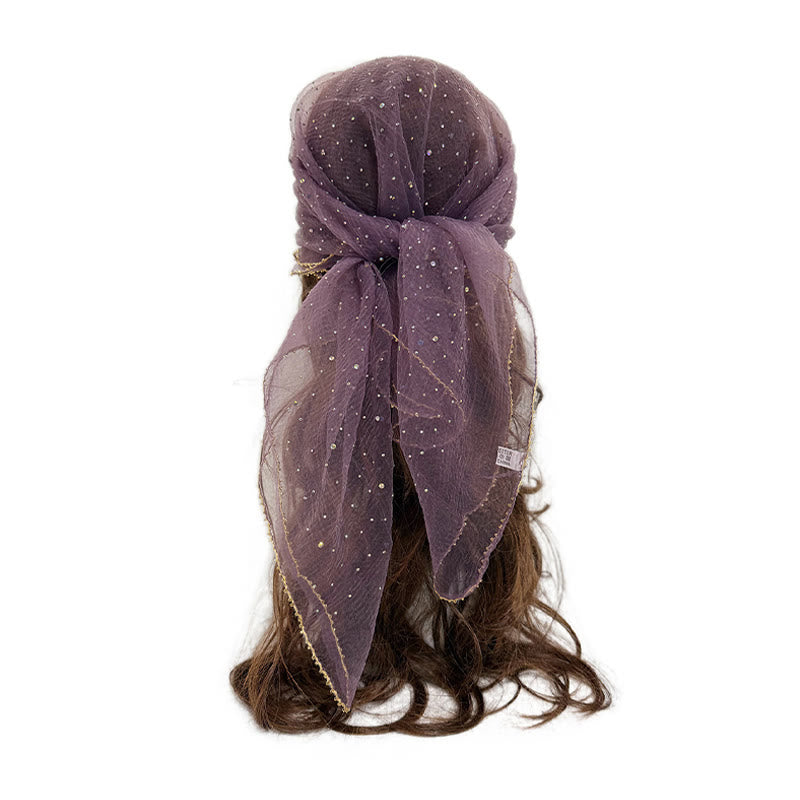 Sciarpa estiva da donna leggera e scintillante con strass e perline. - Viola chiaro - image 10