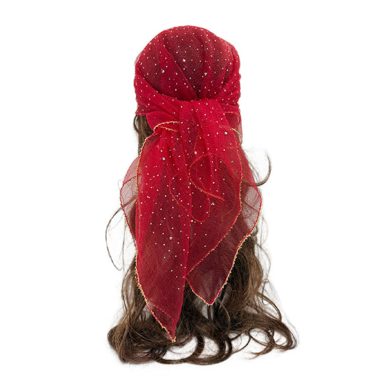 Sciarpa estiva da donna leggera e scintillante con strass e perline. - Rosso - image 16