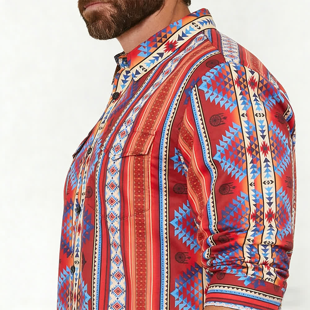 Camicia da uomo arancione stile western con stampa 3D tribale del sud-ovest americano. - image 3