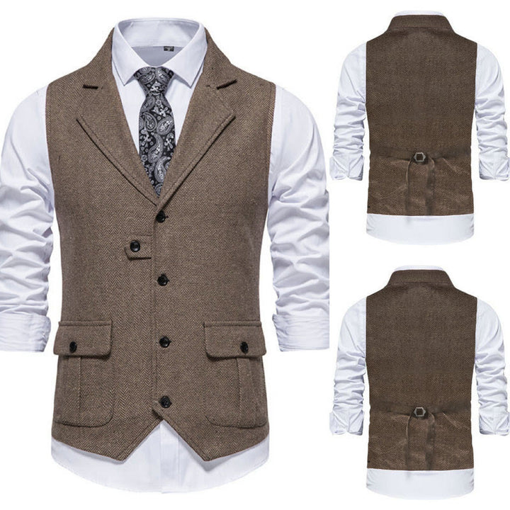 Gilet elegante da uomo con colletto a revers e tasche con patta - Caffè e fronte e retro coerenti - 2XL - image 5