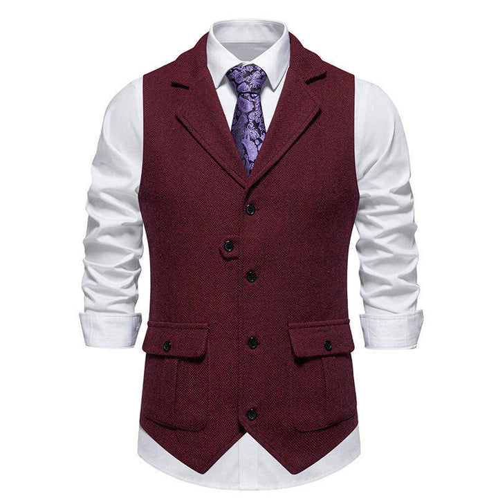 Gilet elegante da uomo con colletto a revers e tasche con patta - Vino - 2XL - image 11