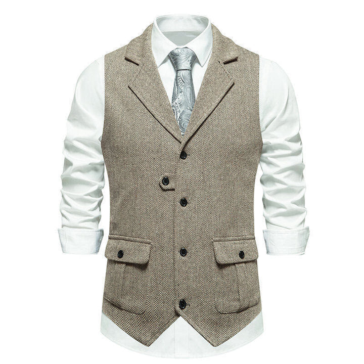 Gilet elegante da uomo con colletto a revers e tasche con patta - Cachi - 2XL - image 12