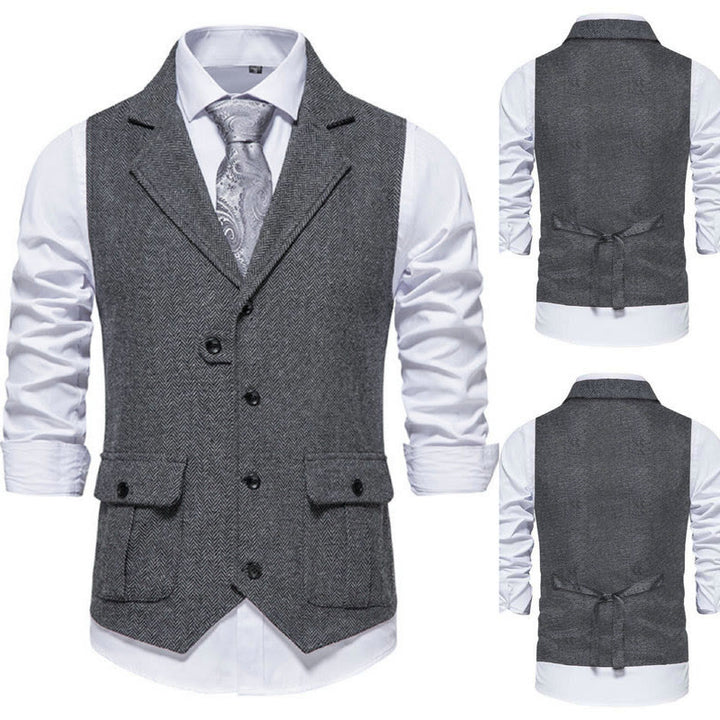 Gilet elegante da uomo con colletto a revers e tasche con patta - Grigio e uniforme sul davanti e sul retro - 2XL - image 8