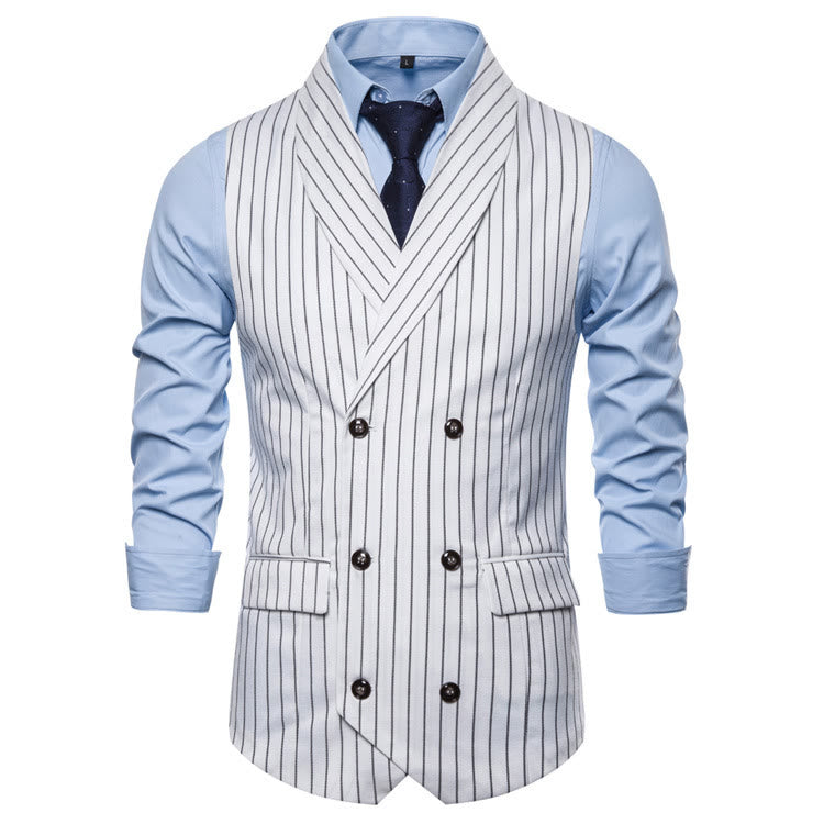 Gilet elegante da uomo a righe, vestibilità slim. - Bianco - 3XL - image 7