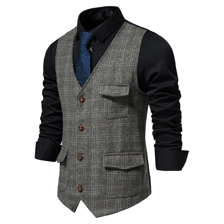 Gilet da uomo vintage a quadri con colletto e bottoni - image 5