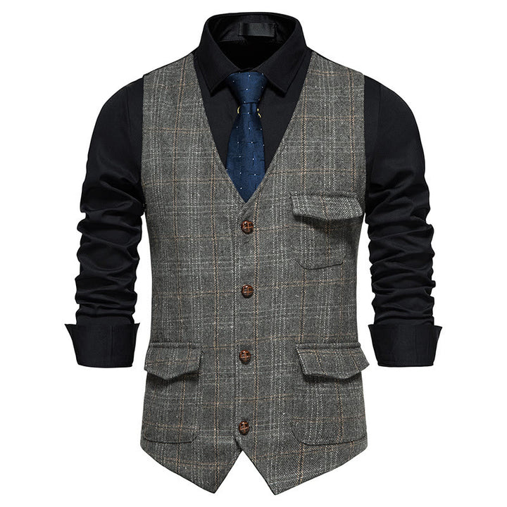 Gilet da uomo vintage a quadri con colletto e bottoni - Grigio - 2XL - image 4