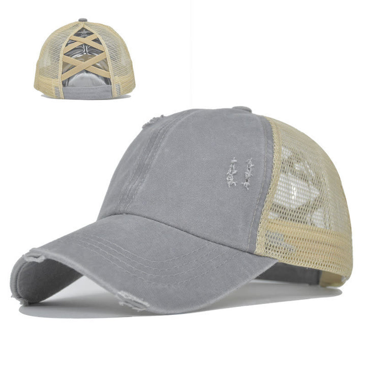Cappellino da baseball in cotone lavato con inserti in rete incrociati effetto invecchiato. - Grigio - Regolabile (circa 21 5/8"-22 7/8") - image 8