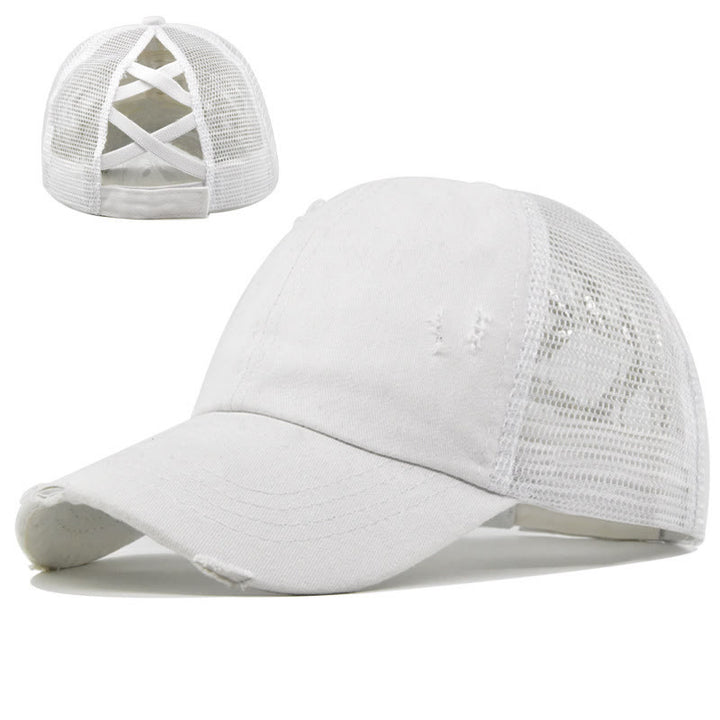 Cappellino da baseball in cotone lavato con inserti in rete incrociati effetto invecchiato. - Bianco - Regolabile (circa 21 5/8"-22 7/8") - image 13