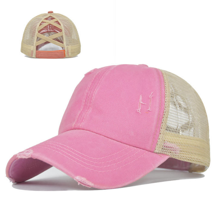 Cappellino da baseball in cotone lavato con inserti in rete incrociati effetto invecchiato. - Rosa - Regolabile (circa 21 5/8"-22 7/8") - image 6