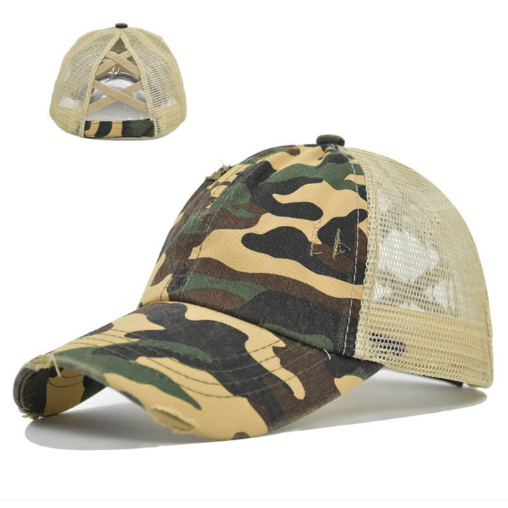 Cappellino da baseball in cotone lavato con inserti in rete incrociati effetto invecchiato. - Camuffare - Regolabile (circa 21 5/8"-22 7/8") - image 10