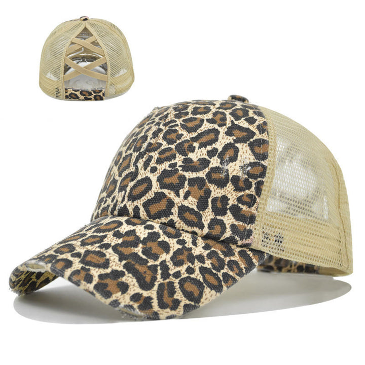 Cappellino da baseball in cotone lavato con inserti in rete incrociati effetto invecchiato. - Stampa leopardata - Regolabile (circa 21 5/8"-22 7/8") - image 11